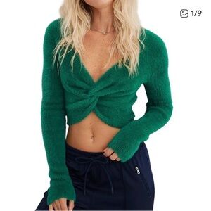 Aerie Teal Twist Fluffy-4-Ever Reversible Top NWOT MED Emerald Green